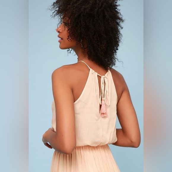 Lulus Size M Sweet Sunset Ombre Dip Dyed Halter Maxi Dress Blue Blush Cream - Picture 6 of 15